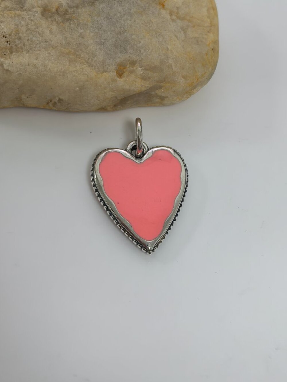 James Avery Enamel Heart Charm (Large-sized pink), S925 Silver Jewelry